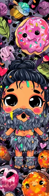 Free kawaii bookmark featuring a caveman with a donut